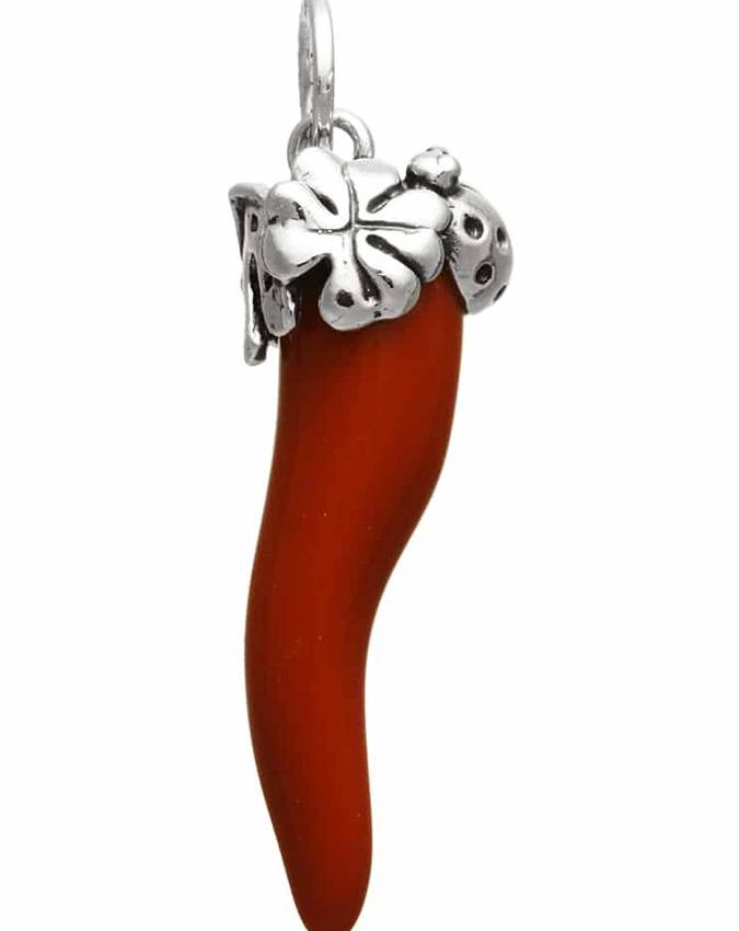 Charms - Cuori, Angeli, Corone, Monete e vari - 10986 CORNO ROSSO QUADRIFOGLIO GRANDE RASPINI