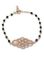 Bracciali - Bracciali incatenati a rosario - PN BR 2003 BRACCIALE CON DECORO A LOSANGA - Galvanica in oro rosa e catena con cristalli neri - disponibile subito.