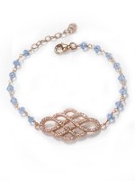 Bracciali - Bracciali incatenati a rosario - PN BR 2003 BRACCIALE CON DECORO A LOSANGA - Galvanica in oro rosa e catena con cristalli trasparenti azzurri - disponibile subito.