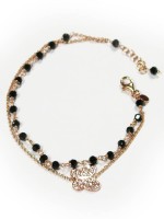 Bracciali - Bracciali incatenati a rosario - PN BR 2005 BRACCIALE CON FARFALLA E CRISTALLI - Cristalli neri - disponibile subitosfaccettati