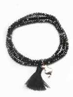 Bracciali - Bracciali elastici - PN BR EL 2012 - I PENSIERINI - V6 CRISTALLI NERI NAPPINA NERA