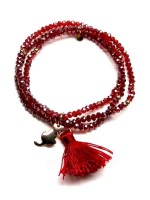 Bracciali - Bracciali elastici - PN BR EL 2012 - I PENSIERINI - V10 CRISTALLI COLOR GRANATO E NAPPINA ROSSA