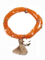 Bracciali - Bracciali elastici - PN BR EL 2015 - I PENSIERINI - V4 CRISTALLI ARANCIO CON NAPPINA BEIGE