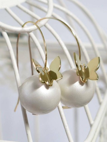 Orecchini -  - ORBP02-O ORECCHINI WILMA PERLA FARFALLA ORO GIALLO 