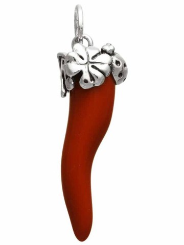 Charms - Cuori, Angeli, Corone, Monete e vari - 10986 CORNO ROSSO QUADRIFOGLIO GRANDE RASPINI