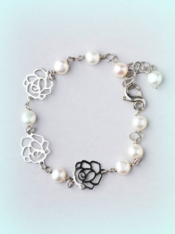 Bracciali - Argento e pietre - 4935 PN BRACCIALE PERLE E ROSE IN ARGENTO 925 I PENSIERINI