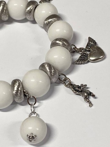 Bracciali - Cuori, Angeli, Corone, Monete e vari - 6605  BRACCIALE IN AGATA BIANCA ELASTICO GIOVANNI RASPINI